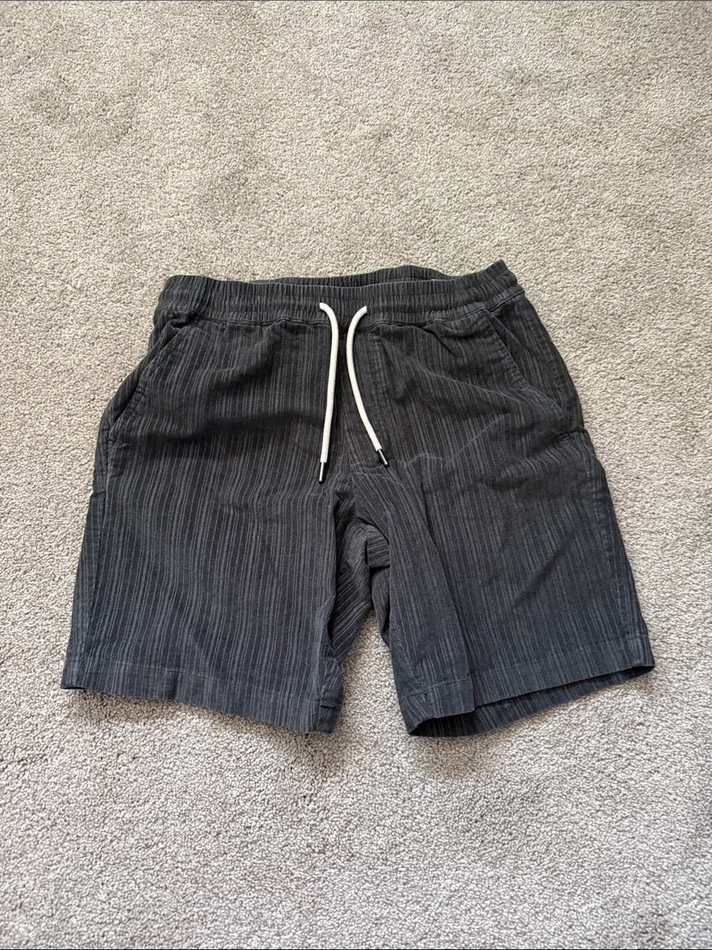 Men's Dark Gray Pinstripe Athletic Drawstring Shorts